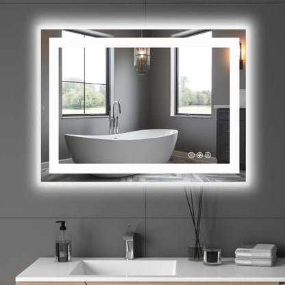 24"x36" Anti-fog LED Bathroom Mirror w/ Dual Light Source & Three Lighting Modes