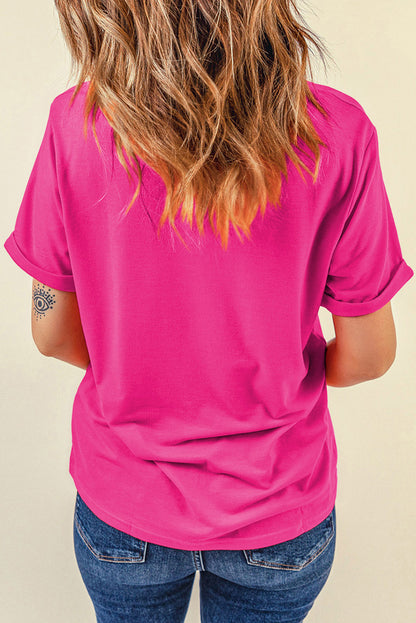 Camiseta con cuello redondo y gráfico NASHVILLE con diamantes de imitación en rojo rosa