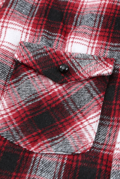 Button Up Collared Flannel Shirt Shacket with Flap Pockets