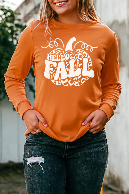 Orange HELLO FALL Pumpkin Graphic Sweatshirt