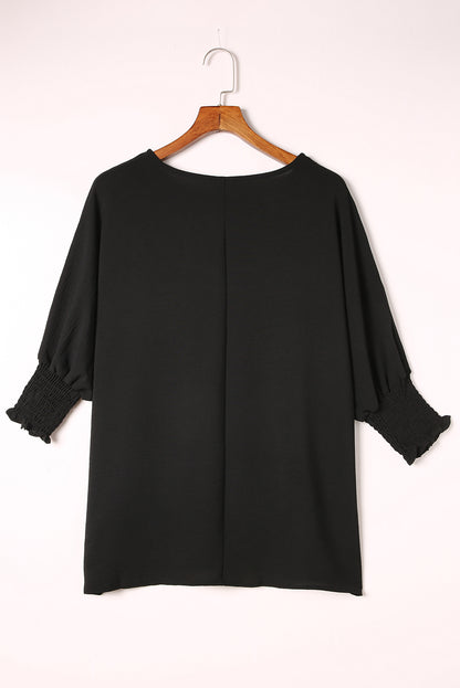 Blusa informal lisa con mangas de murciélago y puños fruncidos albaricoque