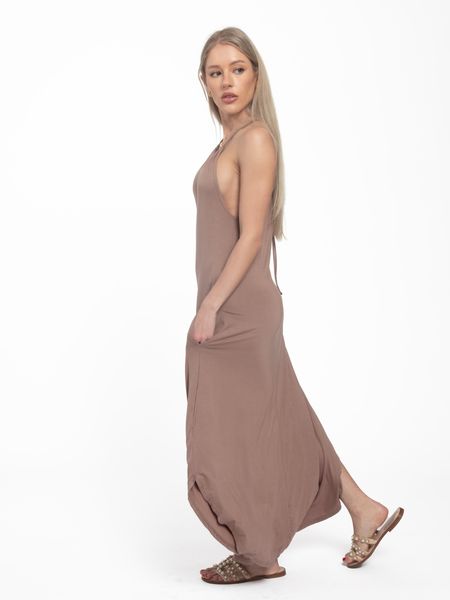 Brown Summer Halter Sleeveless Maxi Dress