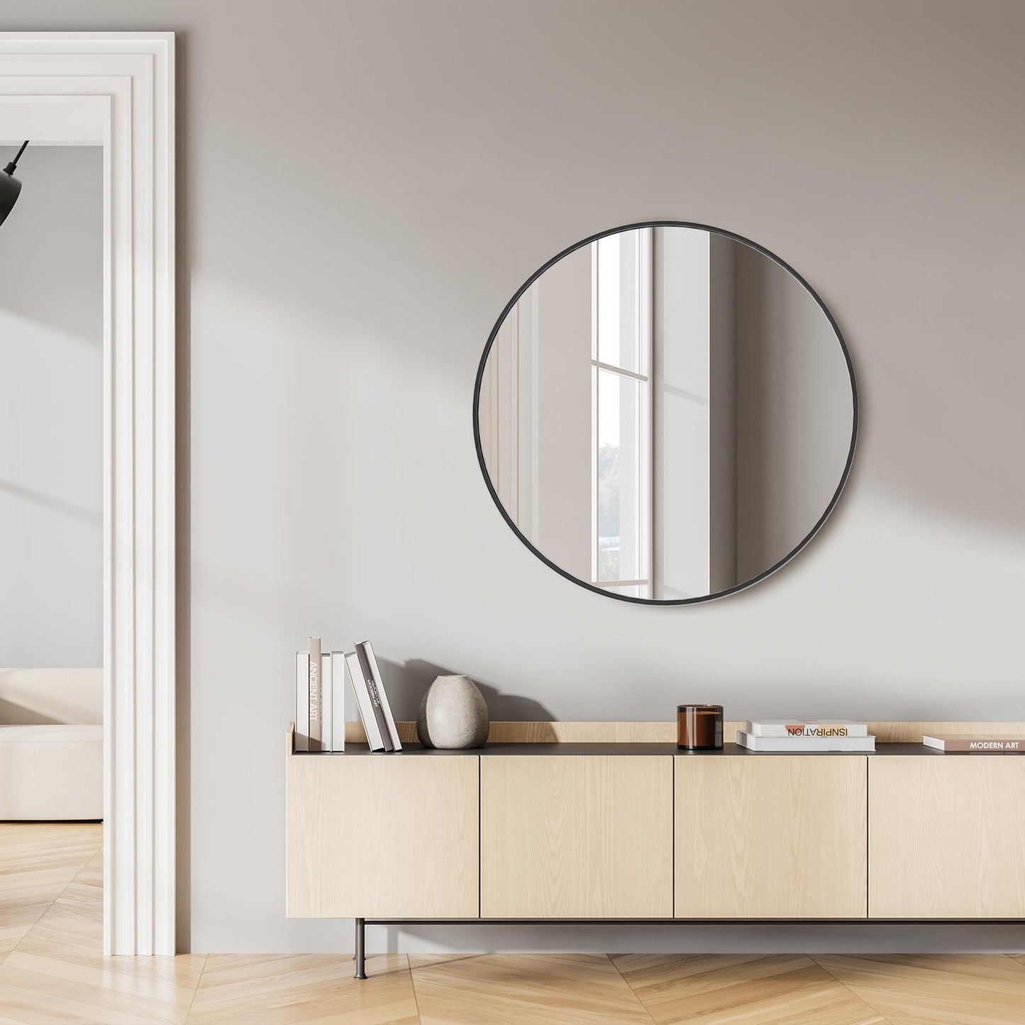 30" Black Round Wall Mirror