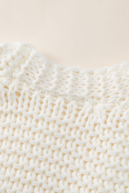 White Chunky Oversize Knit Drop Shoulder Puff Sleeve Cardigan