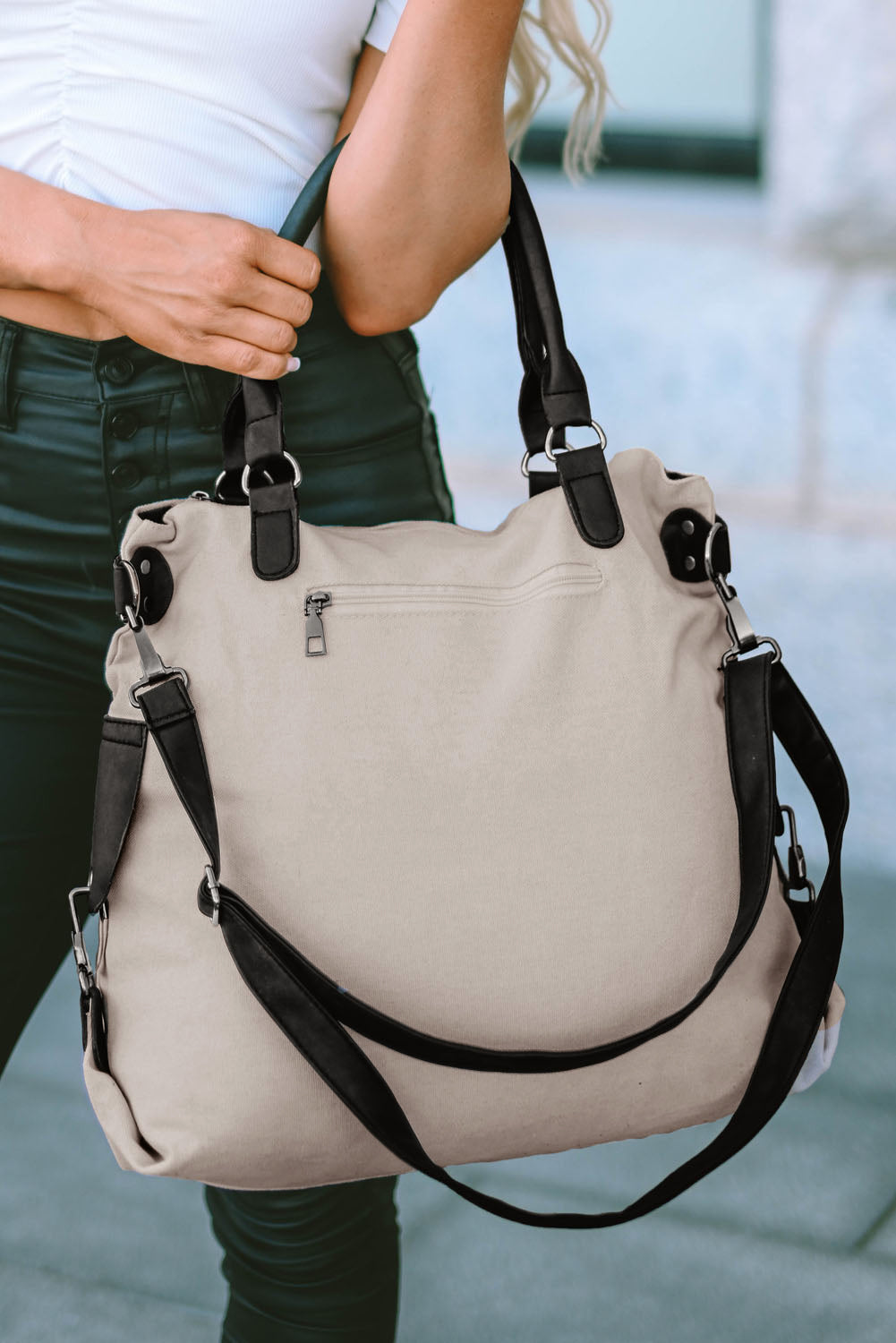 Bolsa tote de lona con estrella de cinco puntas casual beige