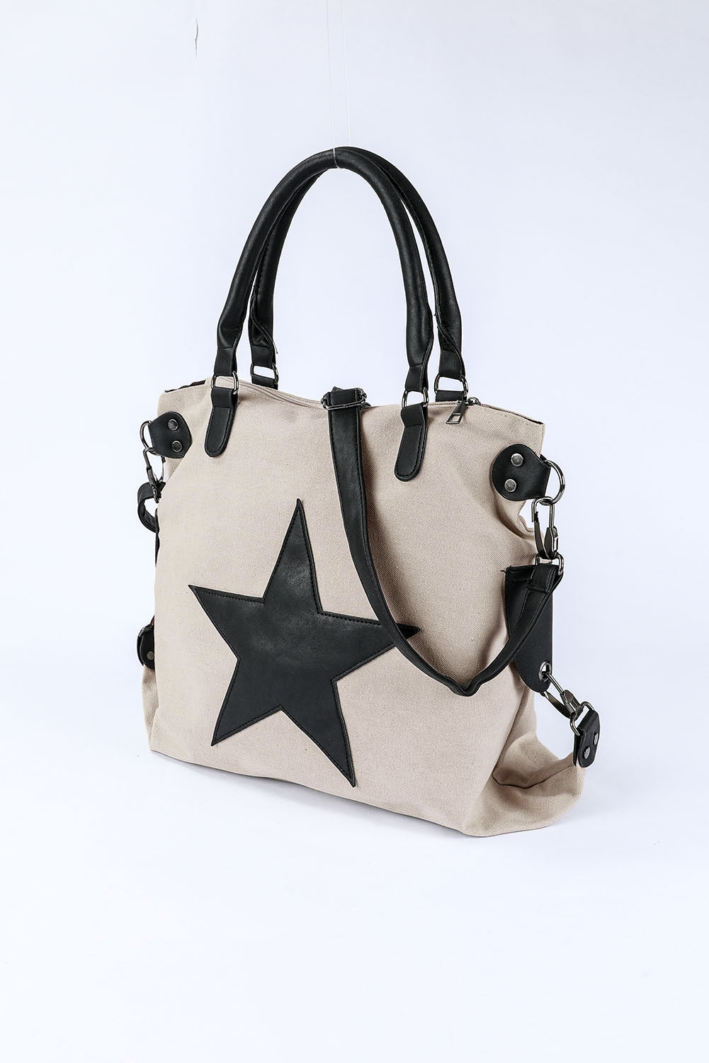 Beige Star Canvas Tote Bag