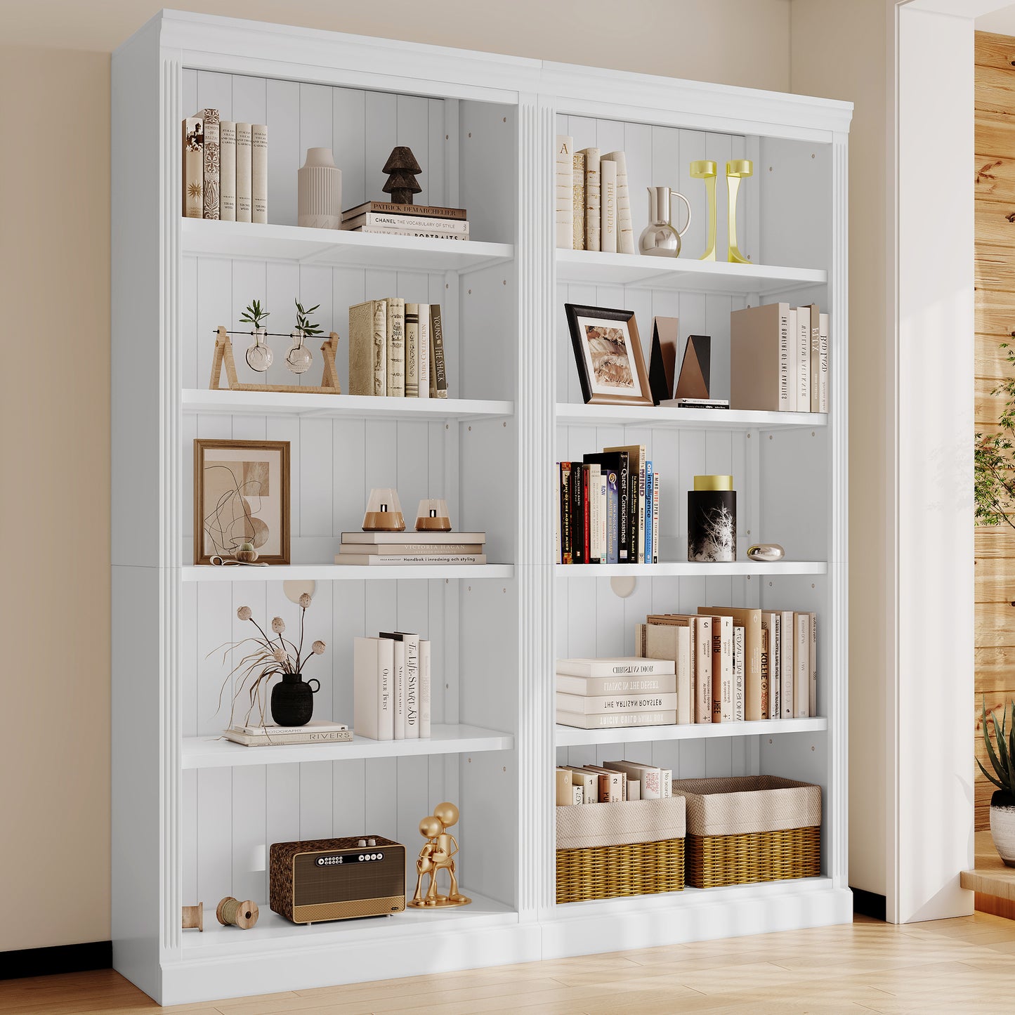 White Wood Bookcase w/ Adjustable Shelves