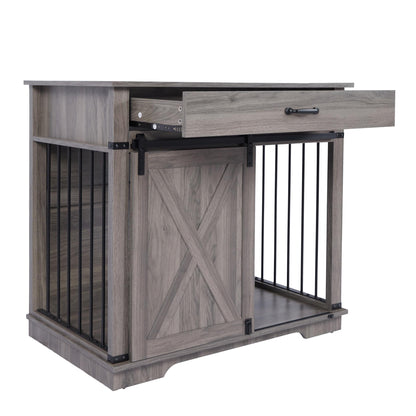 Grey Dog Crate Furniture Kennel for Small/Medium Dogs