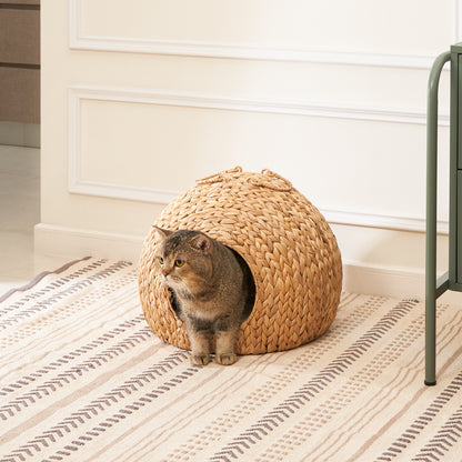 Woven Round Cat Bed Cave w/ Handles