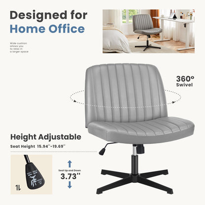 Grey Leather Wide Armless Swivel Home Office Chair