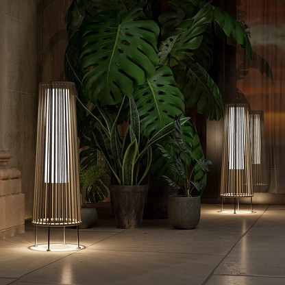 2-Pack Brown Outdoor Wicker Floor Solar Lamps
