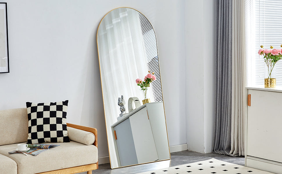 Metal Framed Arched Floor Standing Full-Length Mirror