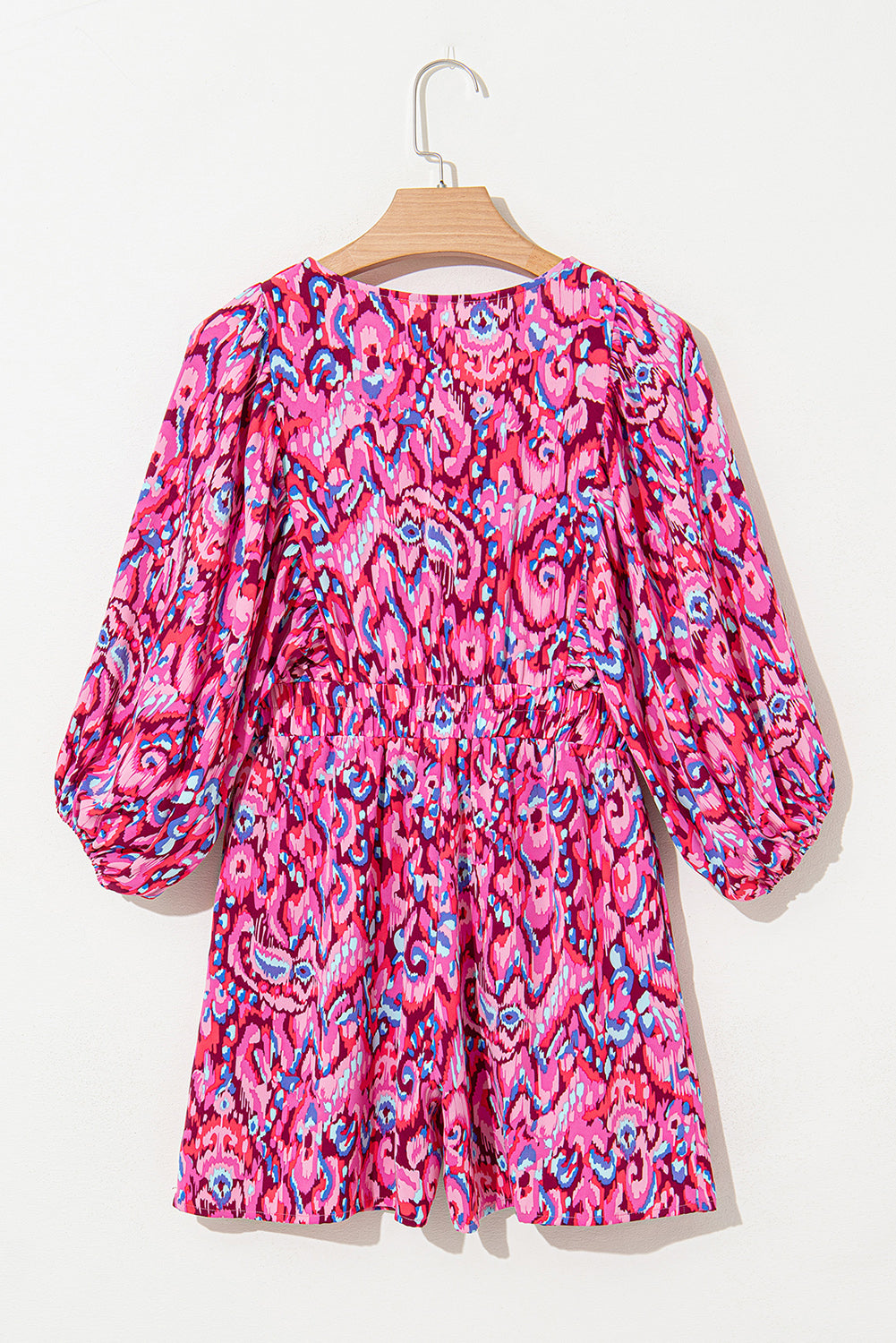 Pink Abstract Print Dolman Sleeve V Neck High Waist Romper