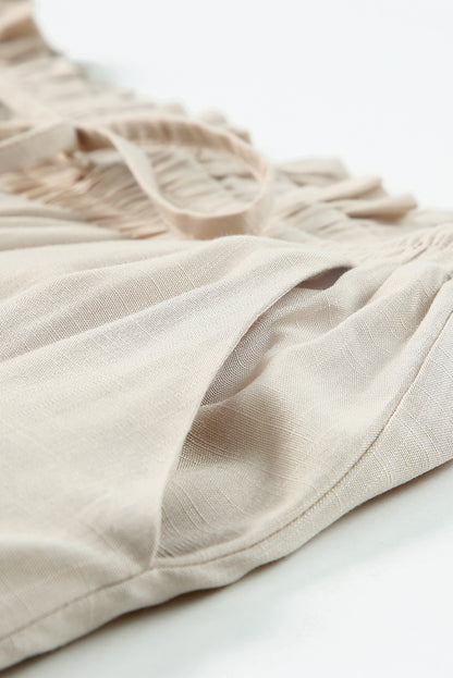 Pantalones anchos de cintura alta con cordón fruncido beige