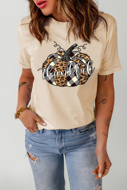 Khaki Thankful Letter Print Pumpkin Graphic Tee