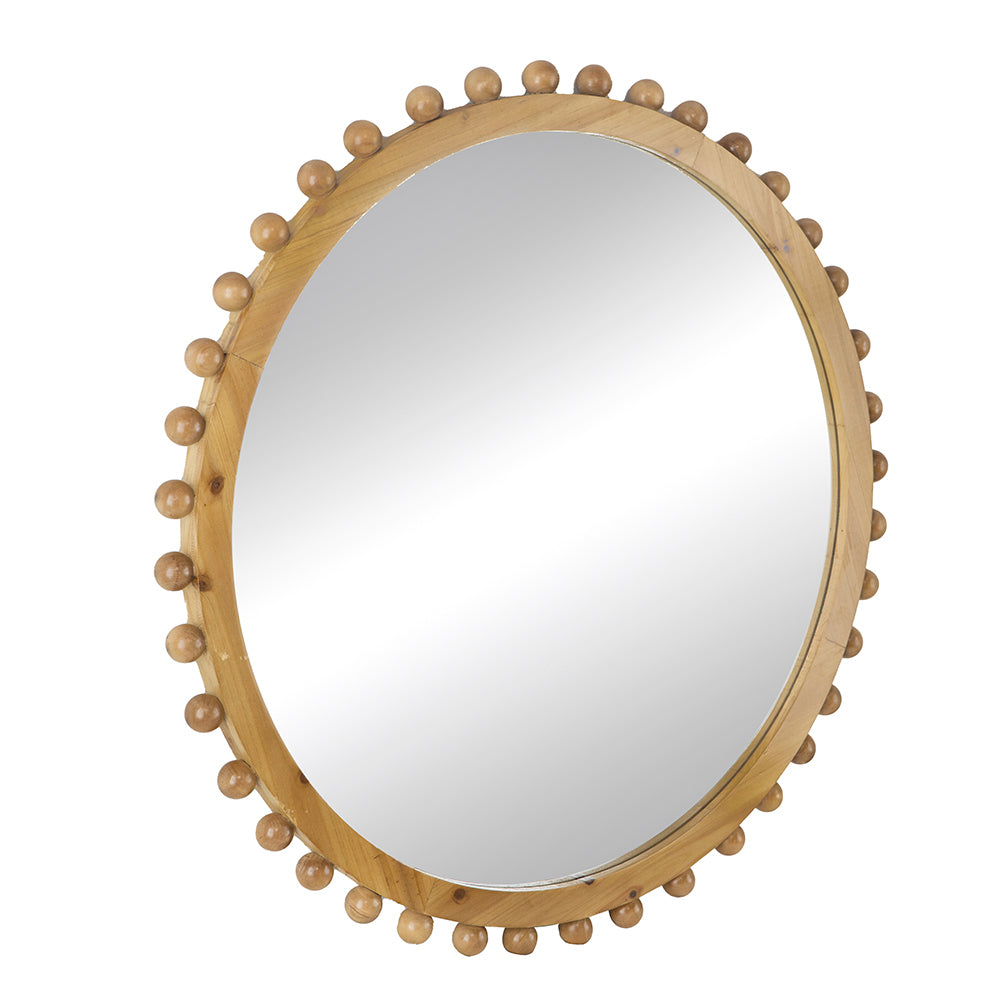 Wood Round Mirror w/ Beaded Frame