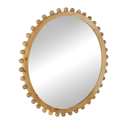 Wood Round Mirror w/ Beaded Frame