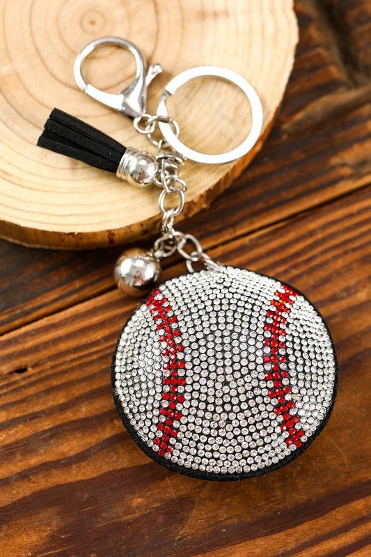 Silvery Rhinestoned Ball Pendant Tassel Key Chain