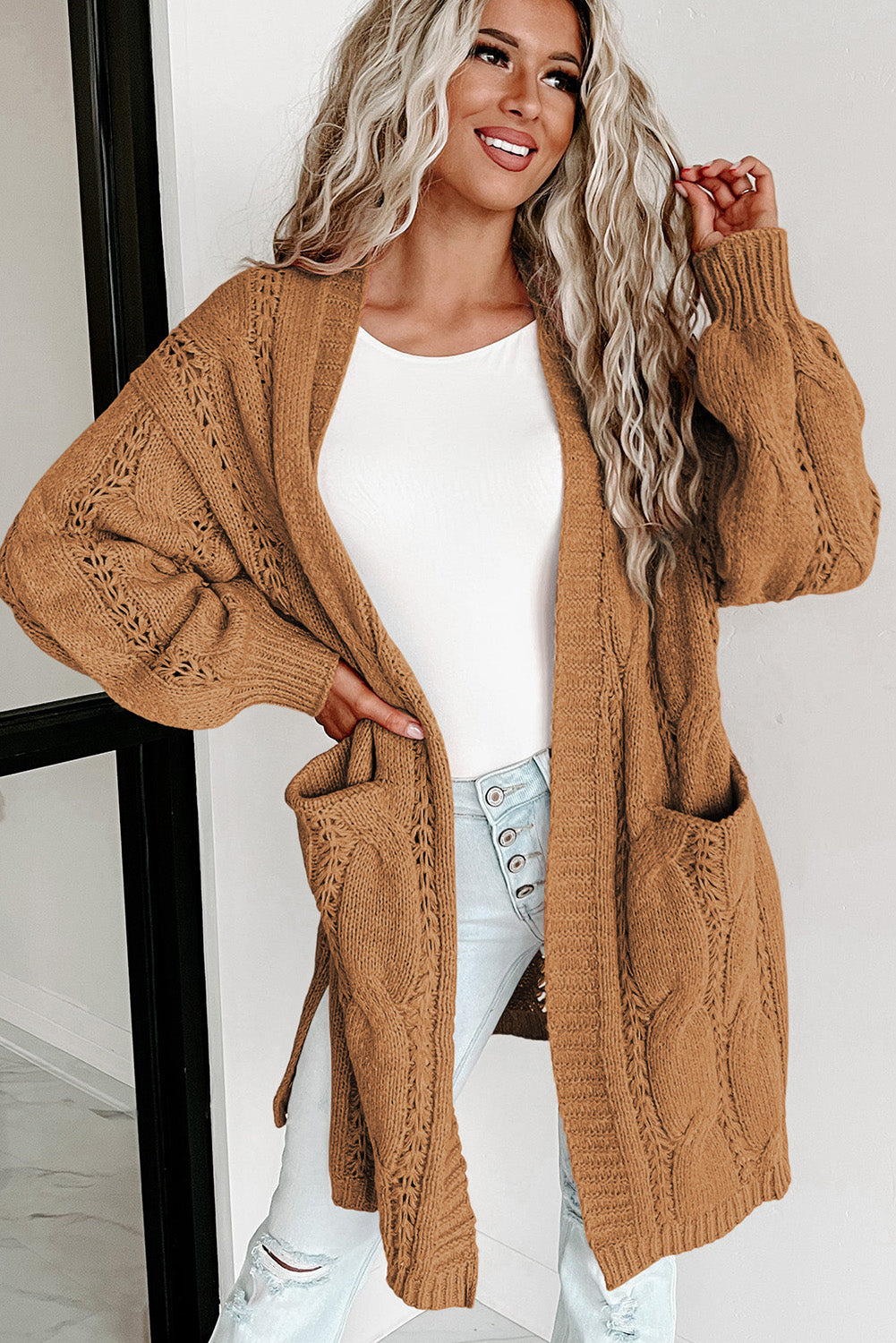 Hollow Knit Side Slits Cardigan