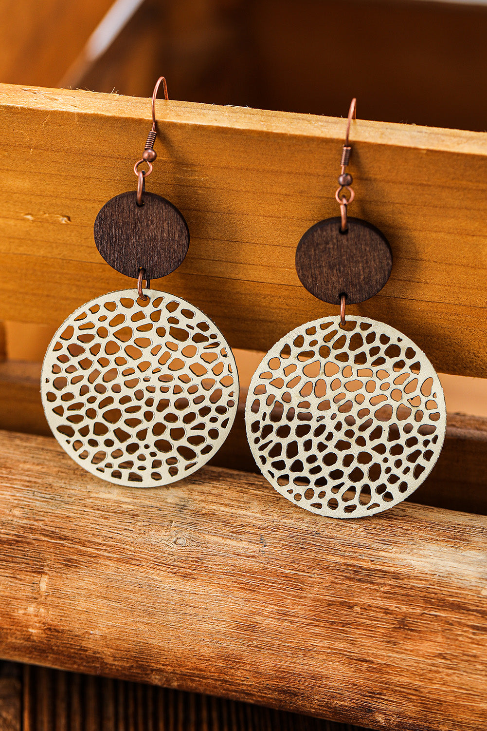 Black Hollow Out Bohemian Wooden Pendant Drop Earrings