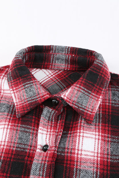 Button Up Collared Flannel Shirt Shacket with Flap Pockets