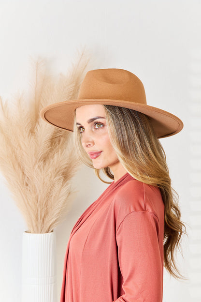 Khaki Flat Brim Fedora Hat