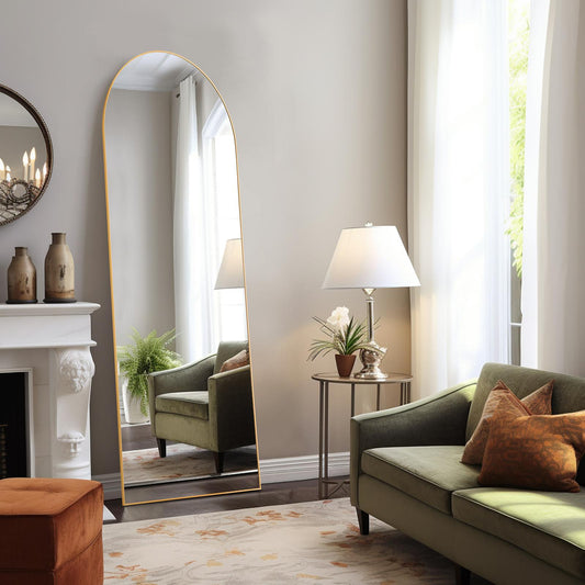 Gold Arched Full Length Floor Mirror 21"x64"