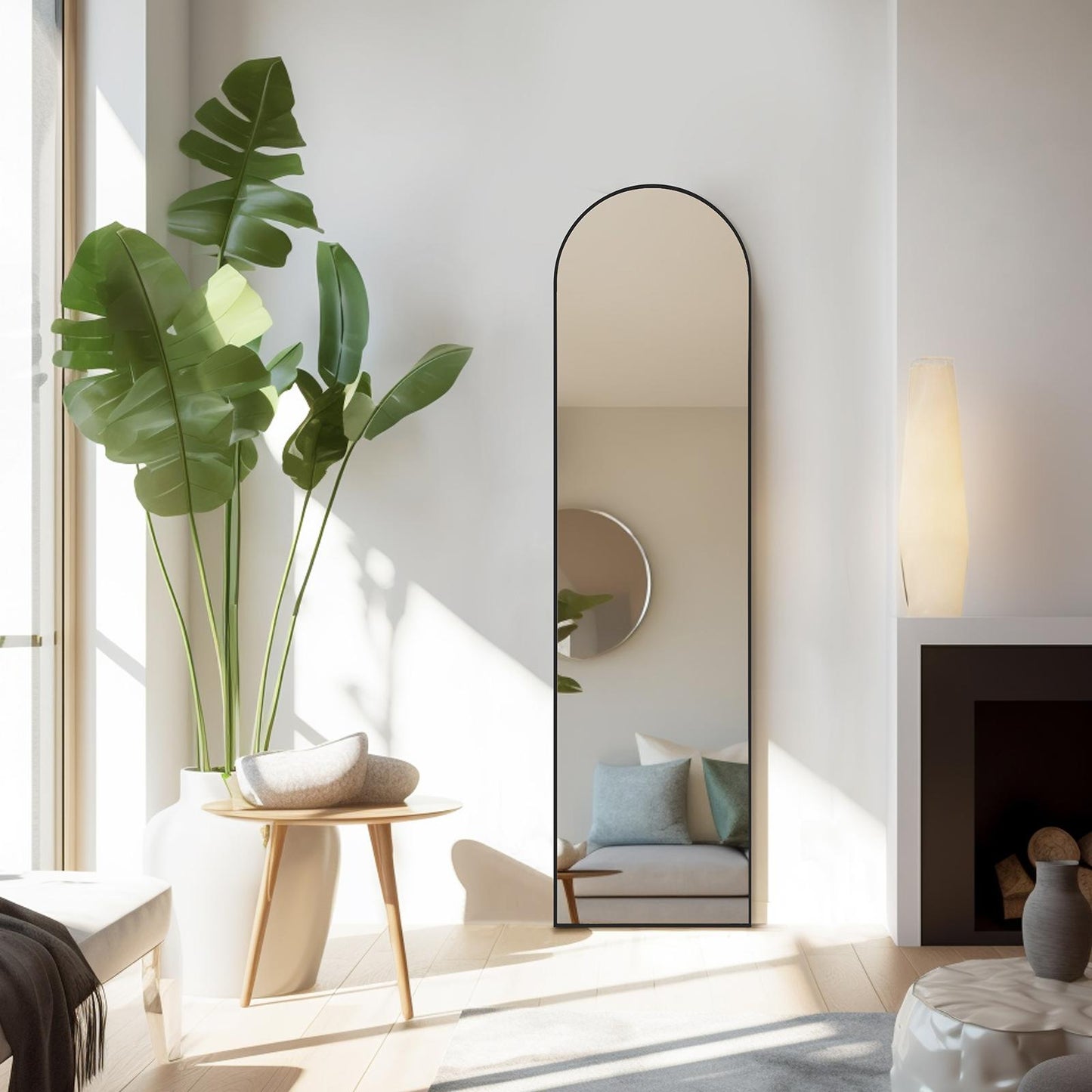 Black Arched Full Length Floor Mirror 16"x59"