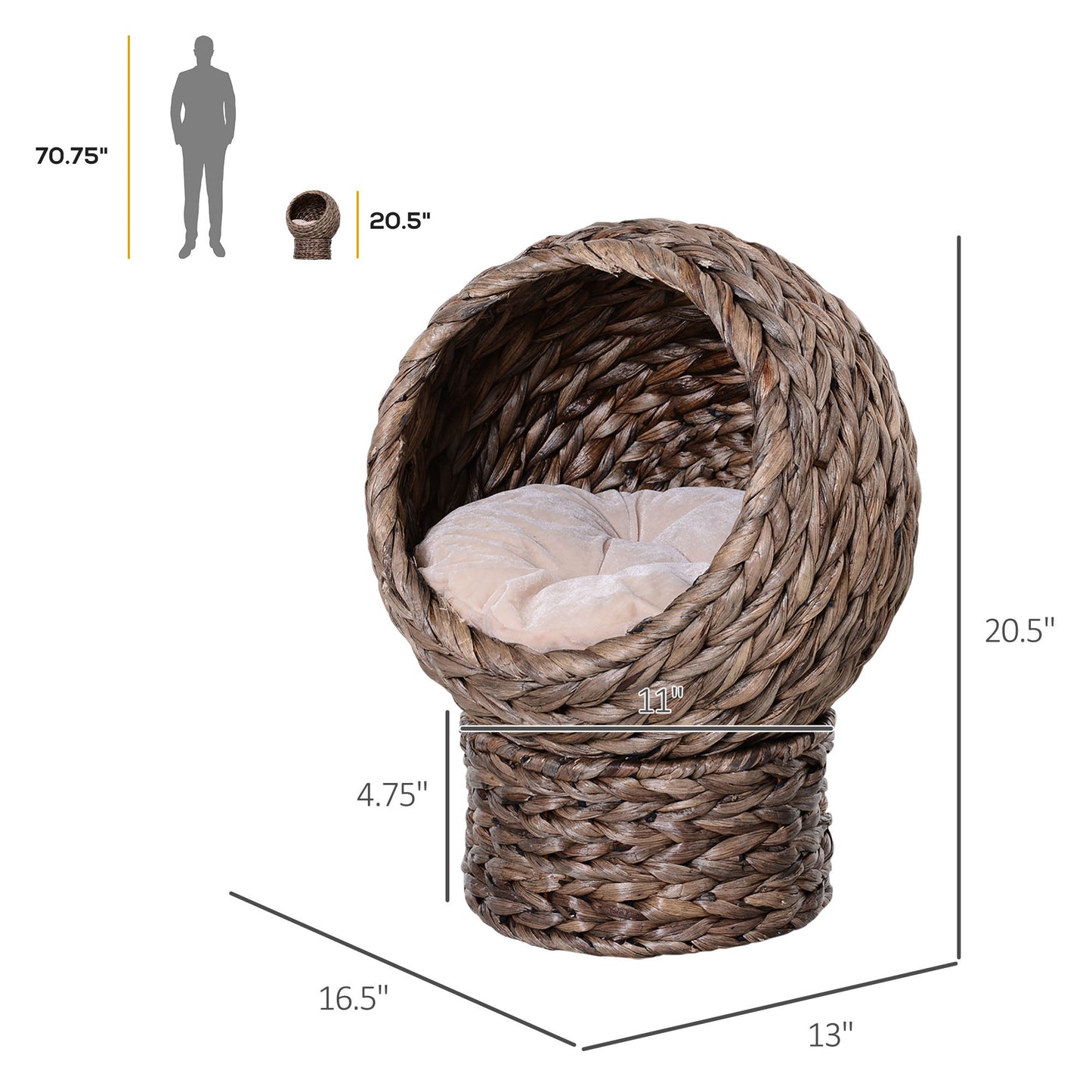 Wicker Elevated Cat Bed w/ Cushion