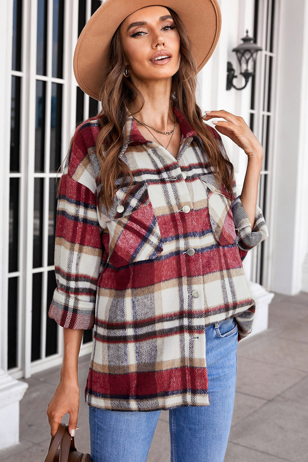 Plaid Button Front Pocket Shirt Shacket