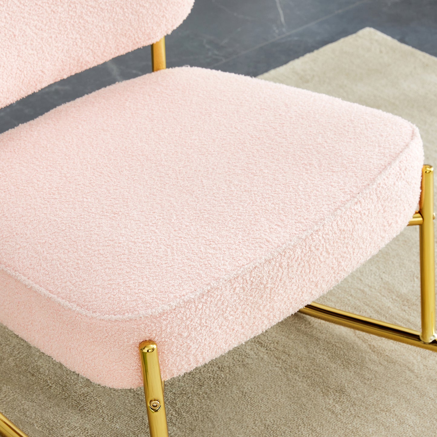 Pink Teddy Velvet Cushioned Rocking Chair W/ Golden Metal Legs