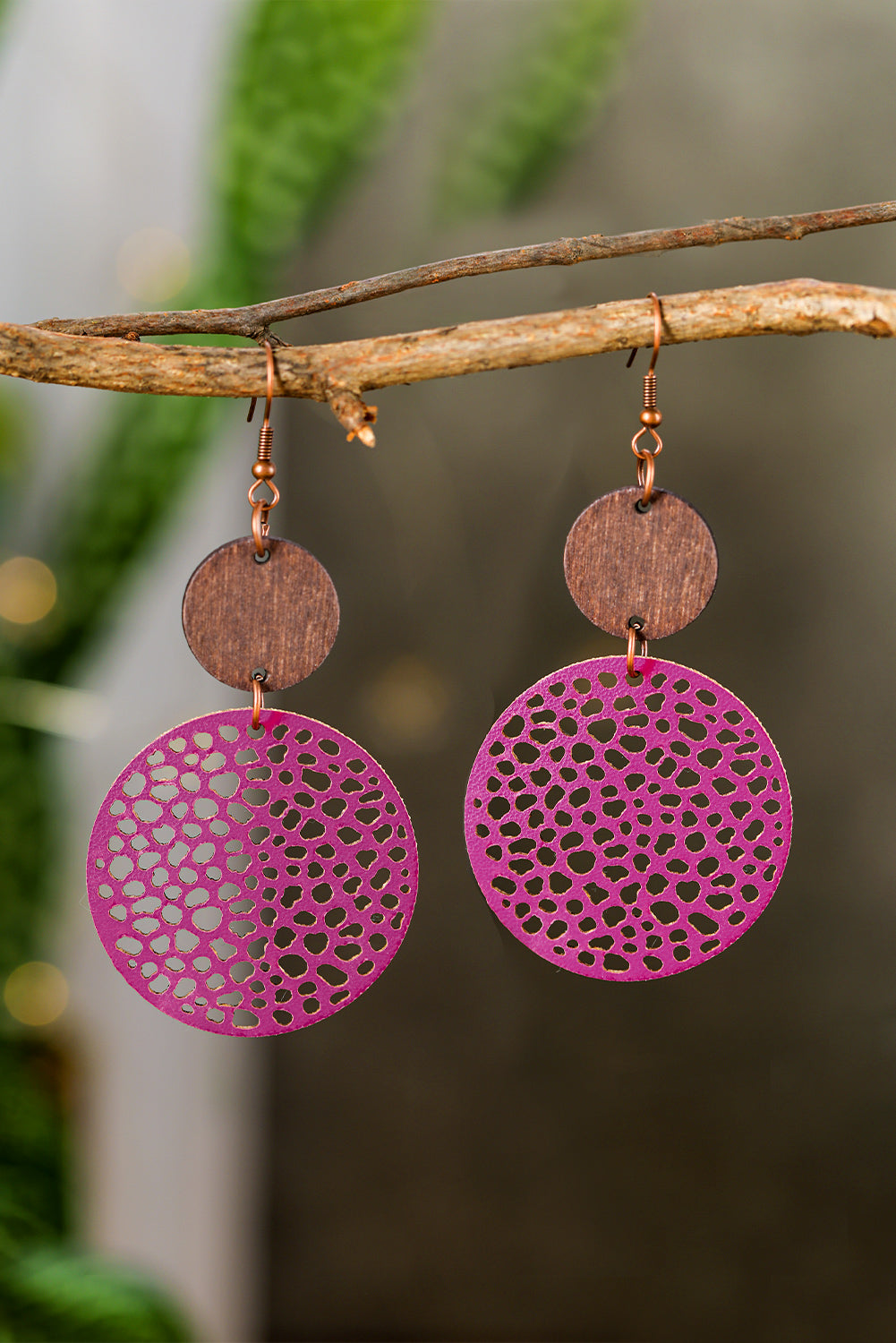 Black Hollow Out Bohemian Wooden Pendant Drop Earrings