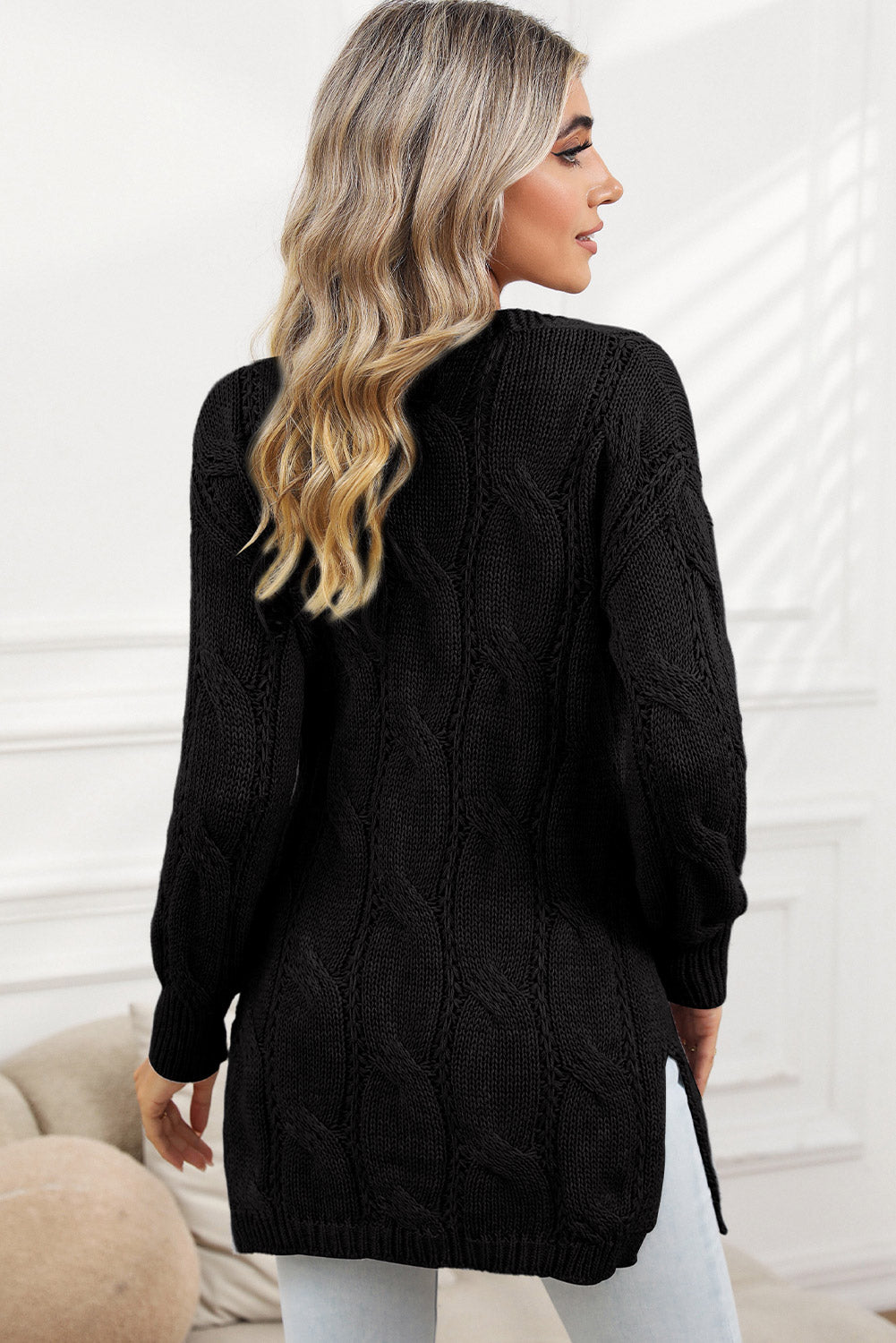 Hollow Knit Side Slits Cardigan