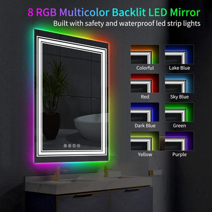 20x28'  Anti-Fog Smart Touch Mirror RGB LED Bathroom Mirror