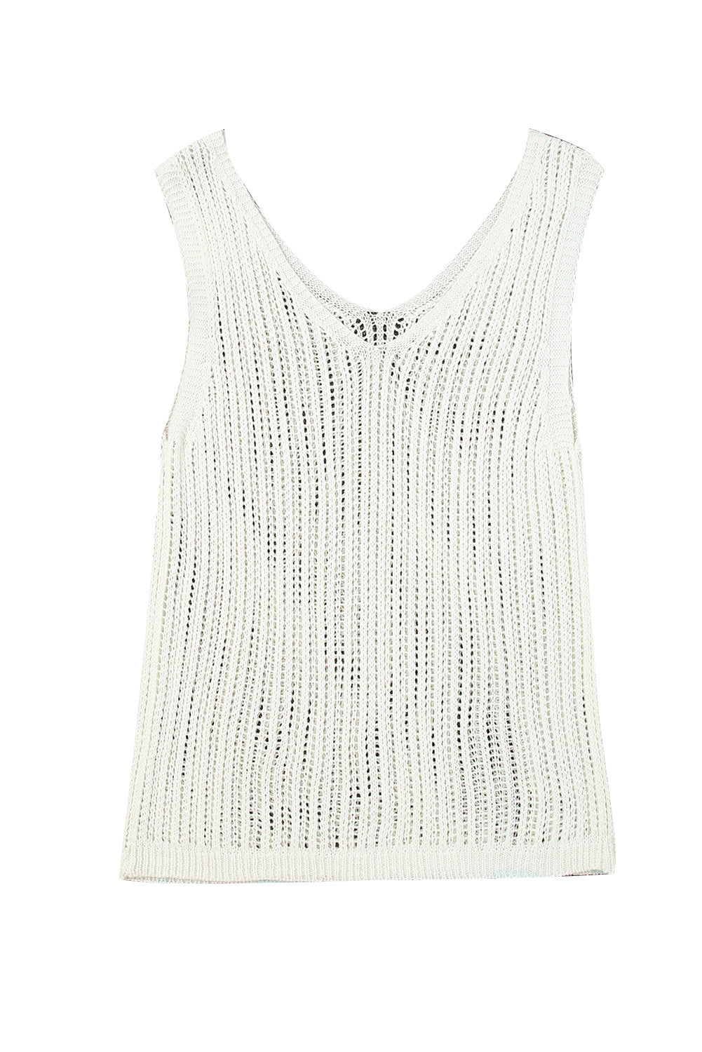 Khaki Hollowed Knit V Neck Tank Top