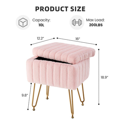 Pink Faux Fur Vanity Stool Chair w/ Storage