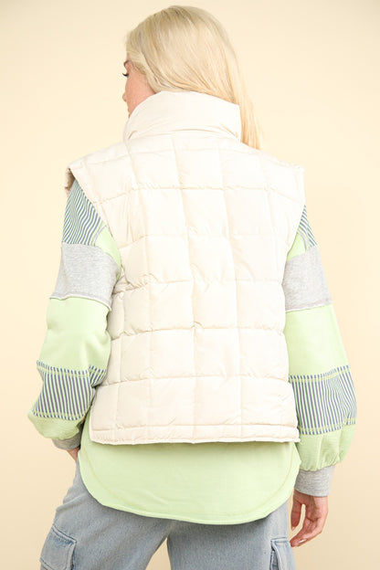 Ivory Zip Up Puffer Padded Vest