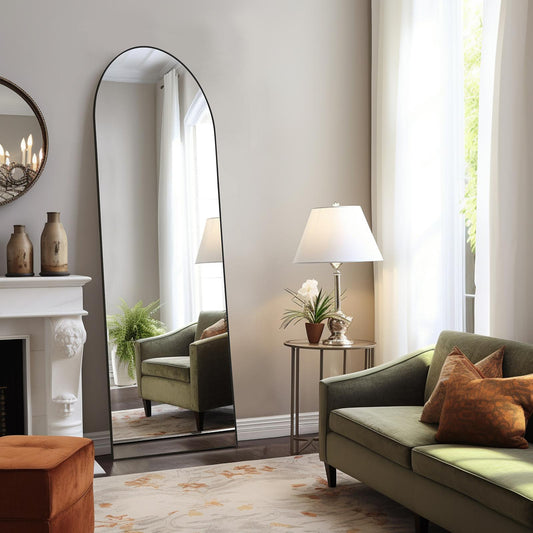 Black Arched Full Length Floor Mirror 21"x64"