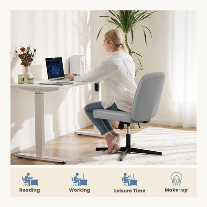Grey Leather Wide Armless Swivel Home Office Chair