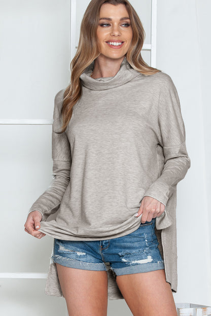 Cowl Neck Loose Fit Tunic Long Sleeve Top