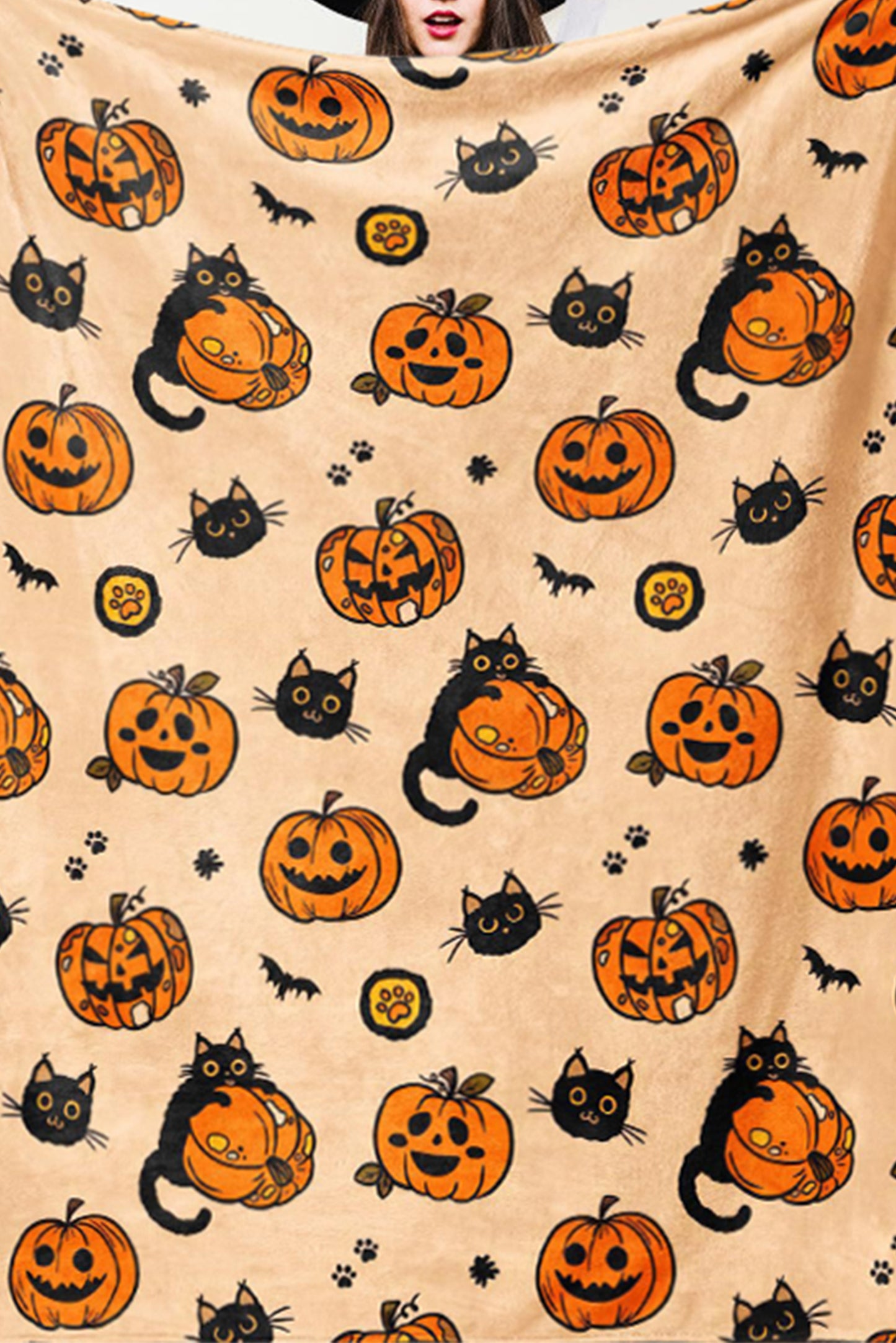 Russet Orange Halloween Pumpkin Print Fleece Blanket