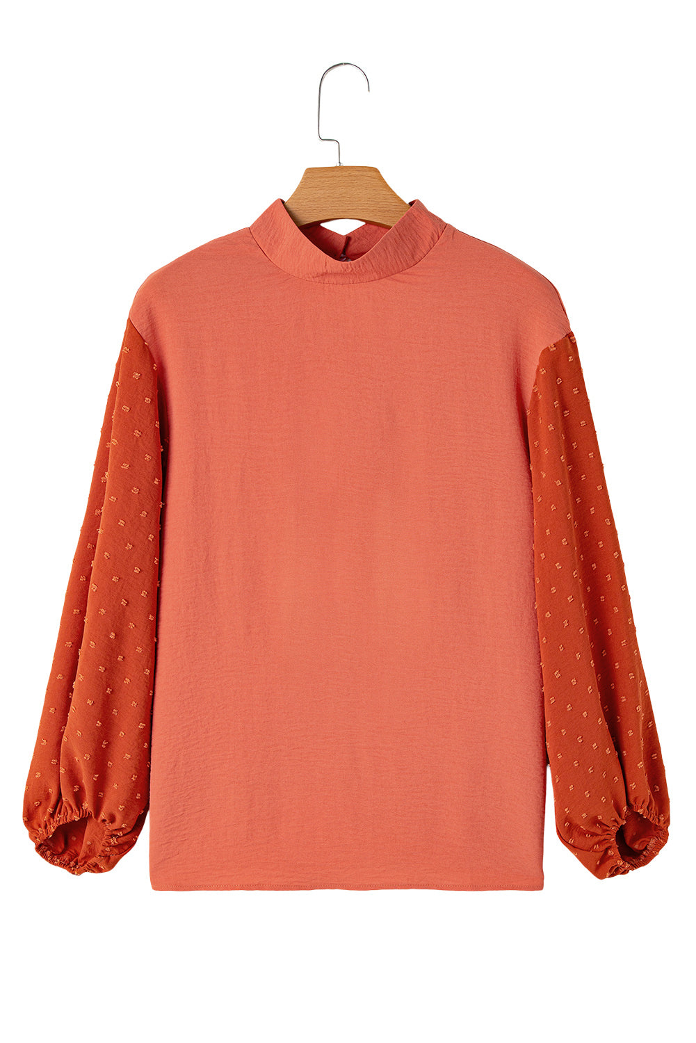 Russet Orange Swiss Dot Balloon Sleeve Loose Blouse