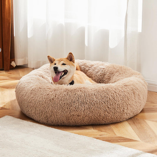 Medium Brown Anti-Slip Fluffy Plush Faux Fur Pet Bed