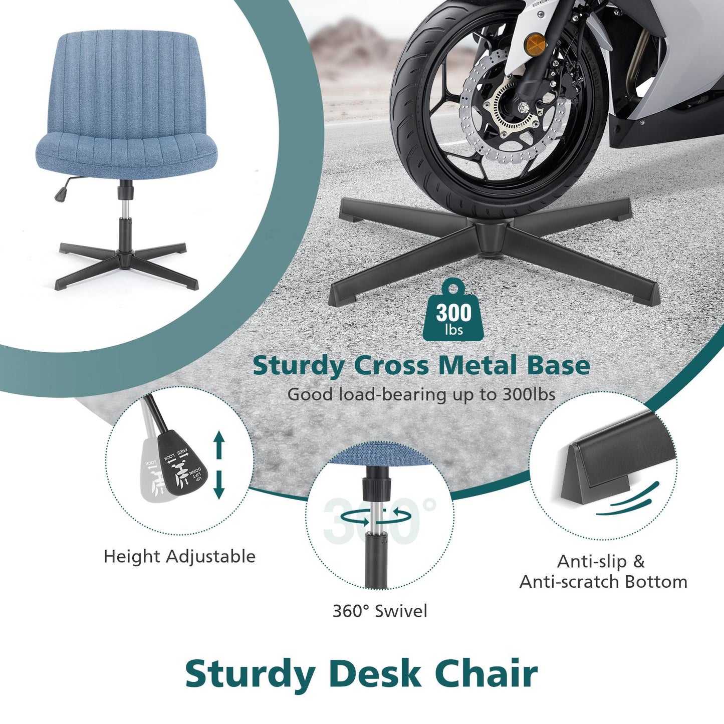 Blue Wide Armless Swivel Home Office Chair
