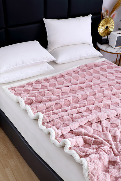 Pink Soft Diamond Pattern Plush Blanket