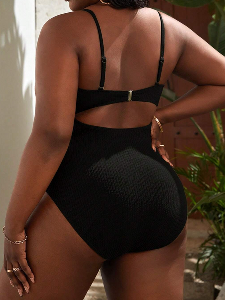 Plus Size Black Ruched One Piece