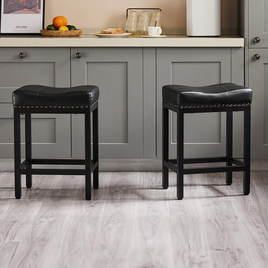 Set of 2 Black Saddle Bar Stool Kitchen Stools