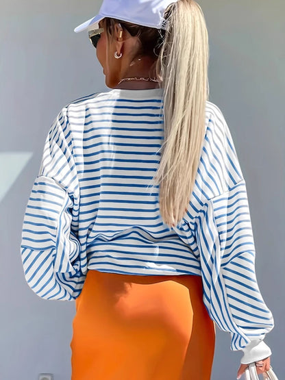 Striped Round Neck Long Sleeve Sweatshirt