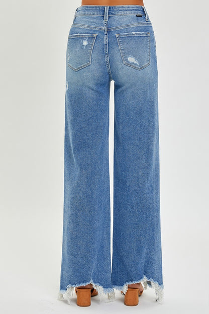 Full Size High Rise Frayed Hem Wide Leg Jeans