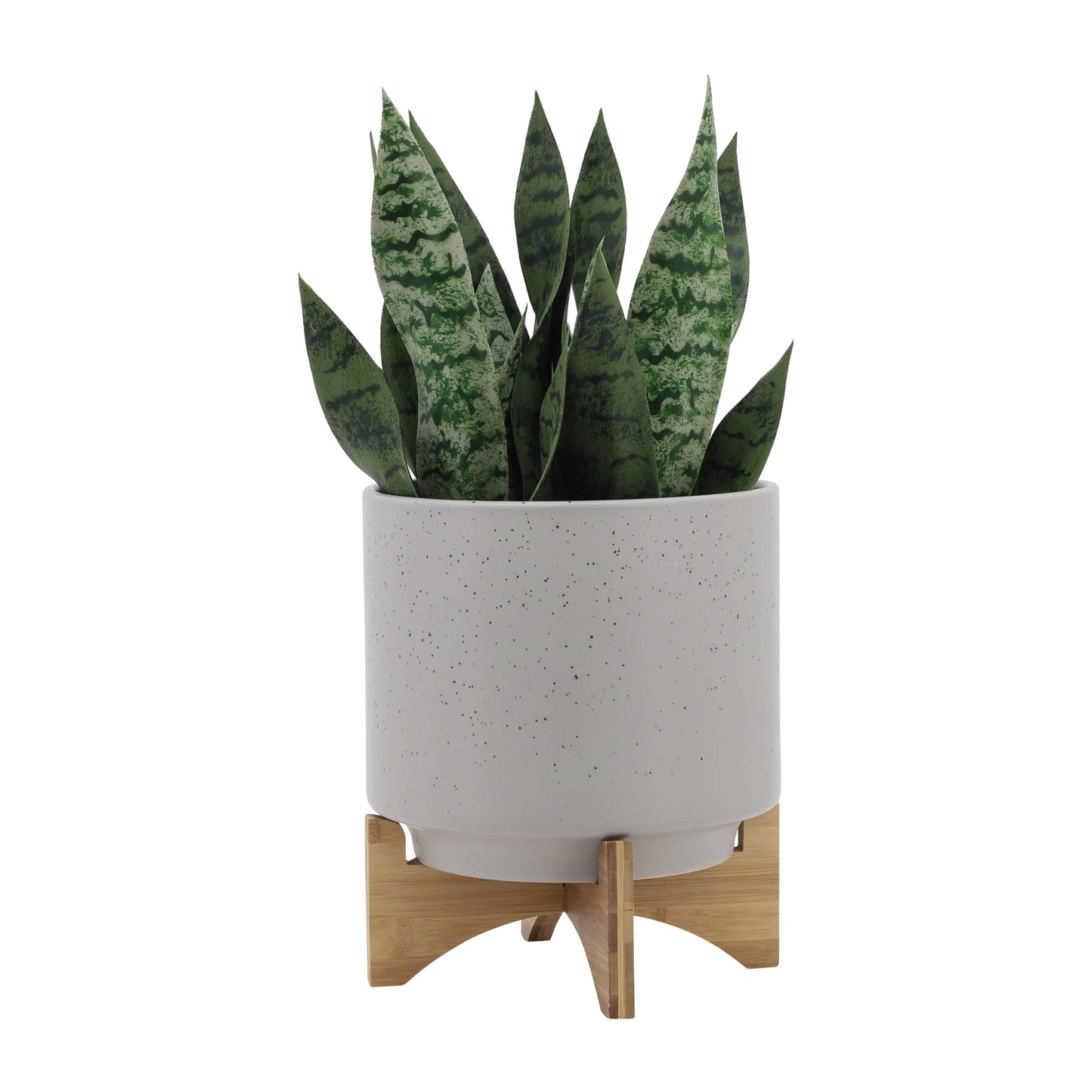 Matte Beige Planter w/ Wood Stand